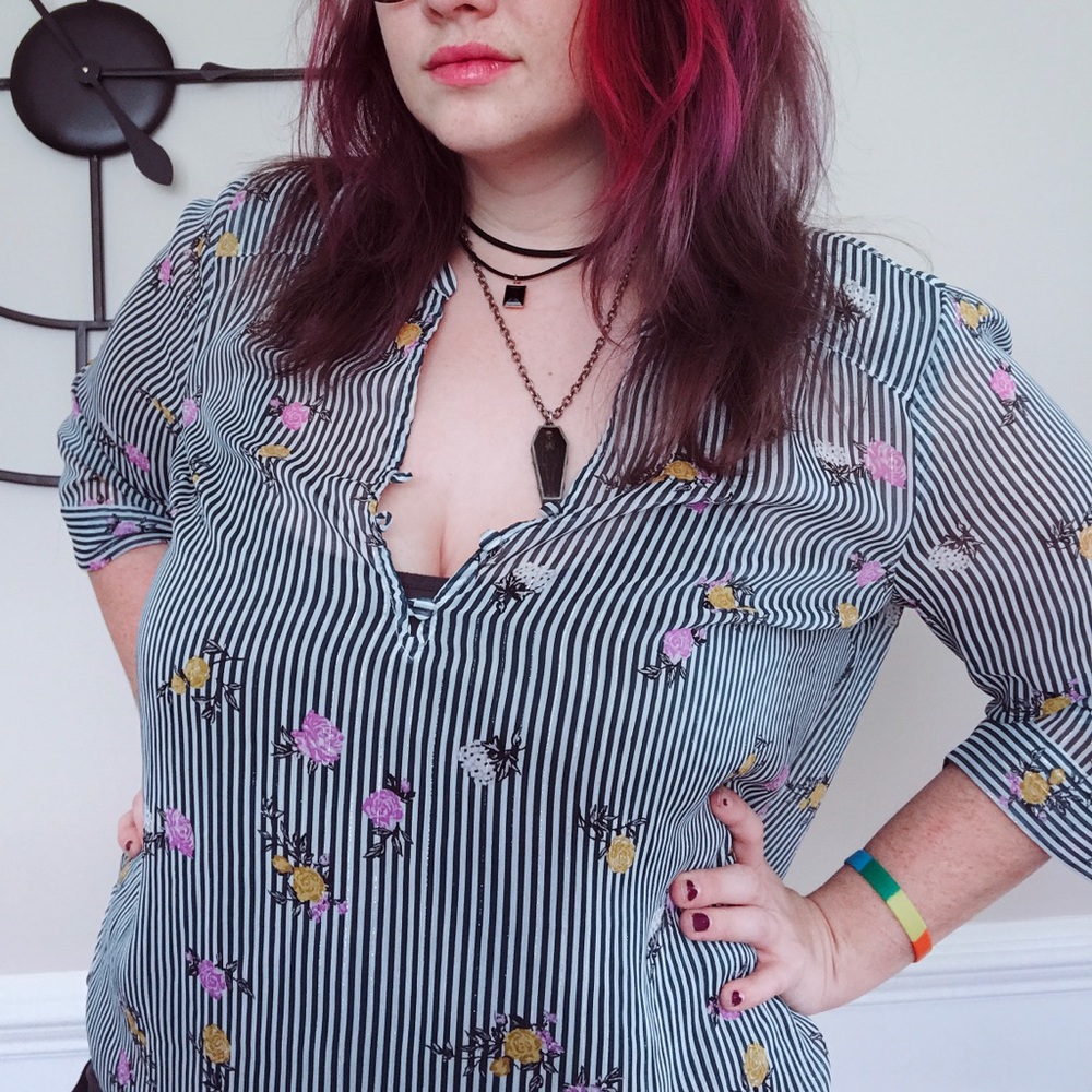 Torrid Stripes Floral Sheer Top